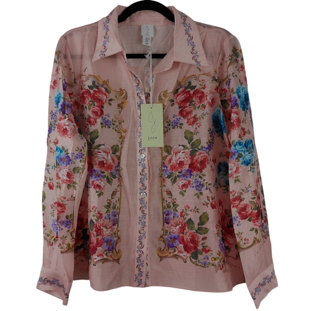Joie Womens Pink Floral Lyocell Button Down Blouse Embroidered Collar Size M NWT
